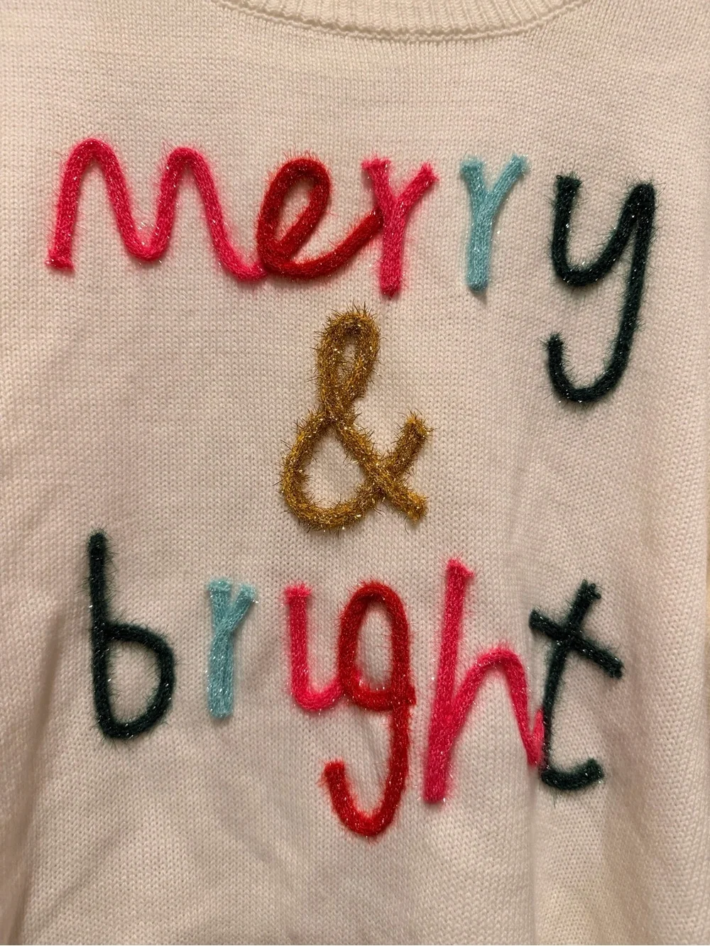 Boutique “Merry & Bright” Cream Holiday Sweater XL